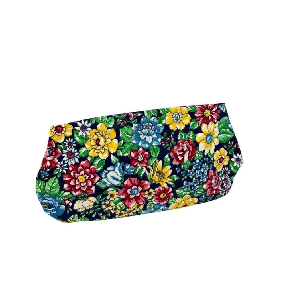Flowered Fabric Zip Top Cosmetic Pouch Vintage 1960s Floral